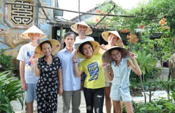visitors visit a local farmers during hue countryside tour