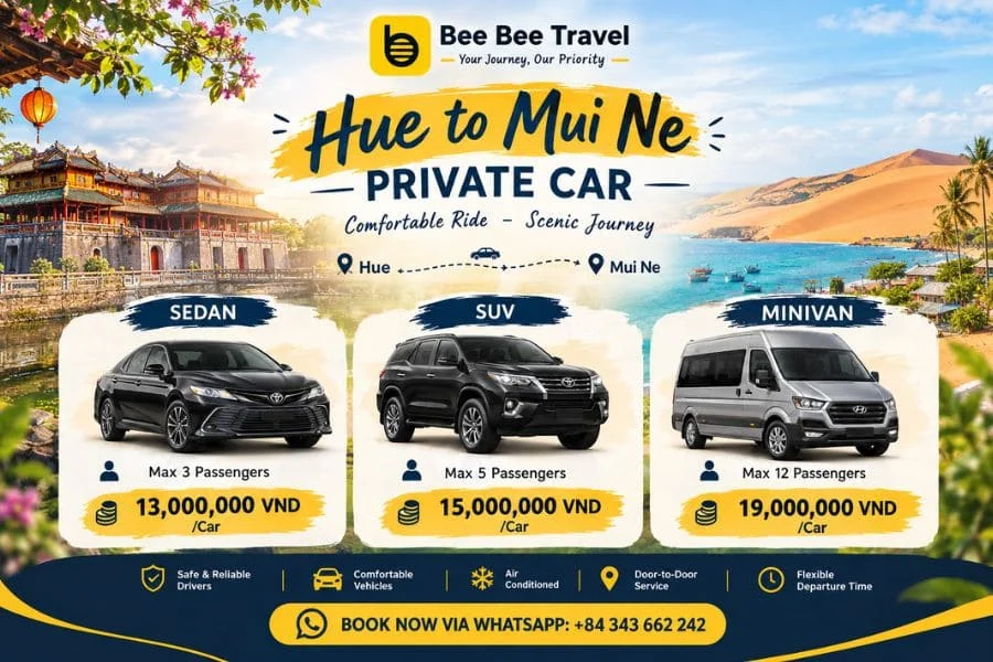 Hue to Mui Ne private car - Bee Bee Travel